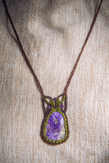 Rare Charoite With Amethyst Necklace